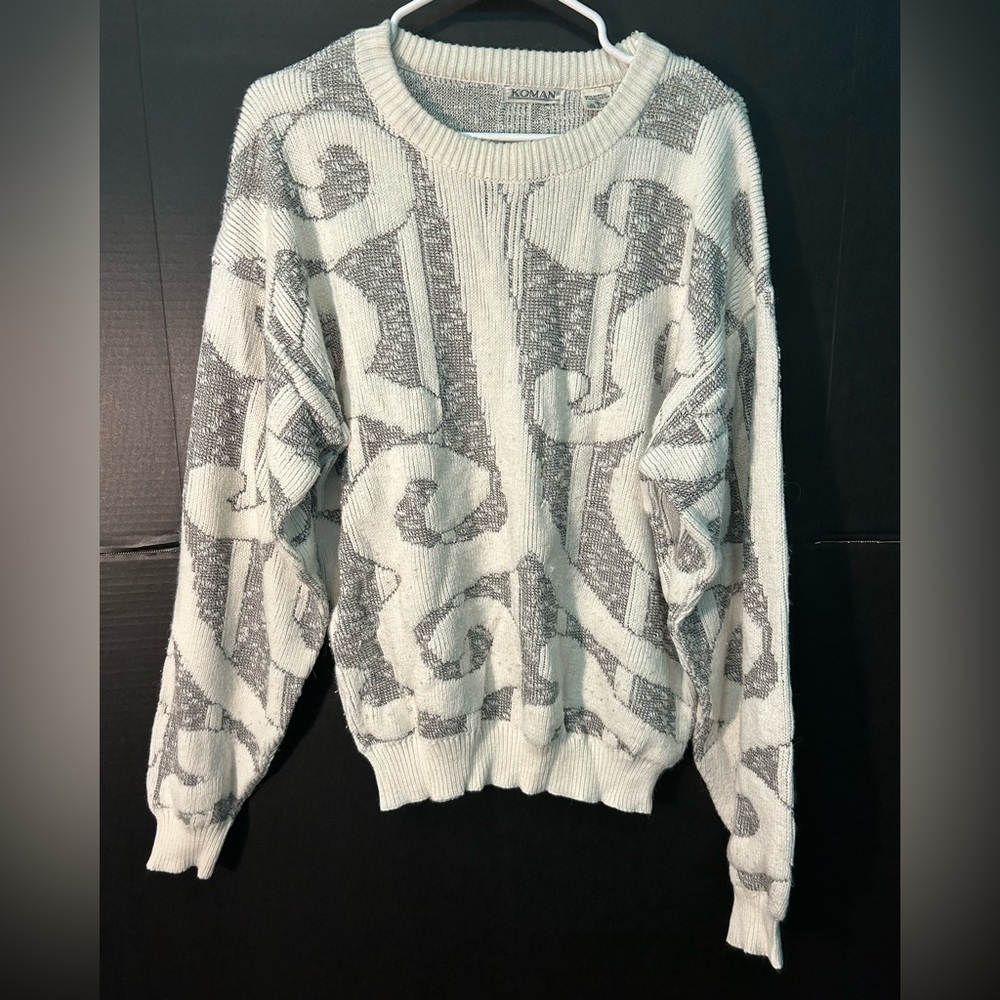 Vintage 80s 90s Koman Music-Note-Like Funky Sweater Sz XL